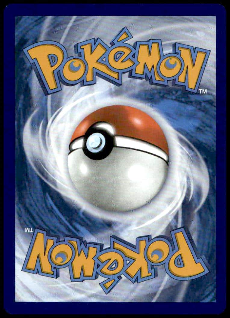 Iconic Pokémon card back featuring blue vortex and central Poké Ball with bold lettering.