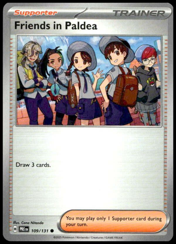 Friends in Paldea card from Pokémon Scarlet & Violet: Draw 3 cards, camaraderie theme.