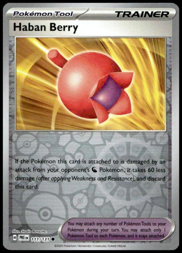 2025 Pokémon TCG Haban Berry Trainer Card - Vibrant Illustration from Prismatic Evolutions Set.