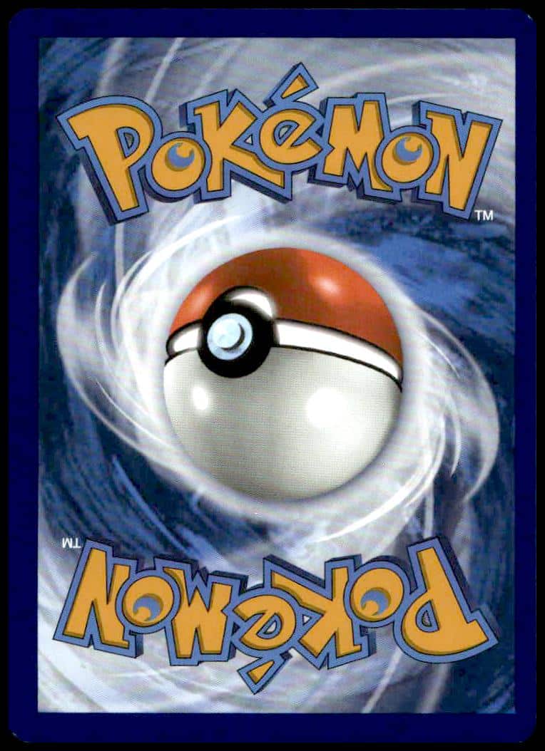 Iconic Pokémon card back with blue energy swirl, bold logo, and 3D Poké Ball design.