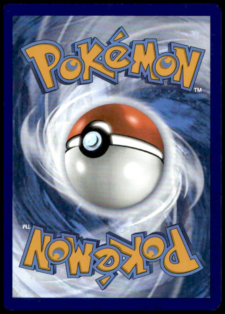 Official Pokémon card back design with iconic logo, 3D Poké Ball, and swirling blue patterns.
