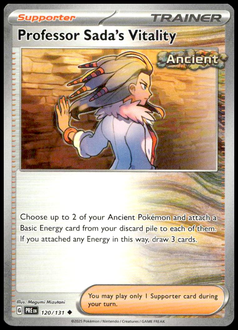 Professor Sadas Vitality Pokémon card from Prismatic Evolutions, featuring energy strategies.