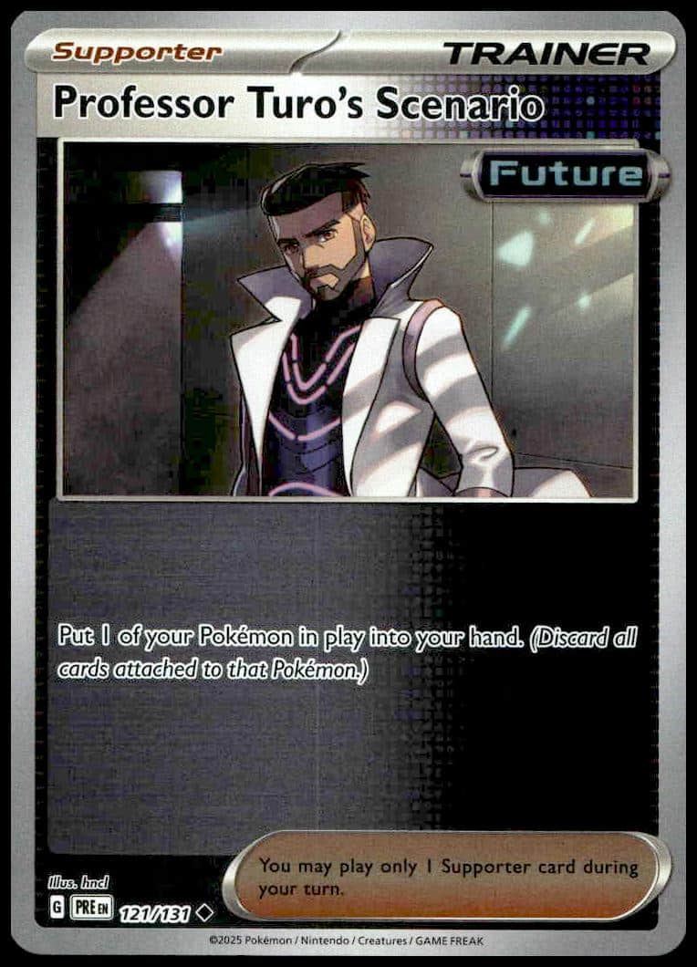 Professor Turos Scenario Trainer card from Pokémons futuristic Scarlet & Violet set.