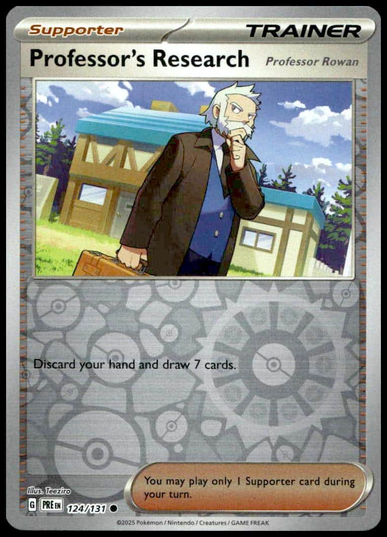 Professor Rowans Research Pokémon card, Reverse Holo 2025, discard and draw effect.