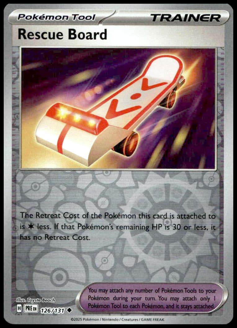 Rescue Board Pokémon Trainer Card: Dynamic Tool with Purple Vortex and Sleek Design.