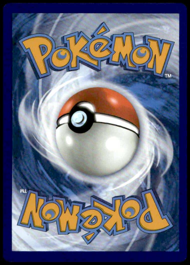 Pokémon card back with a spinning Poké Ball in a blue vortex, iconic design elements.