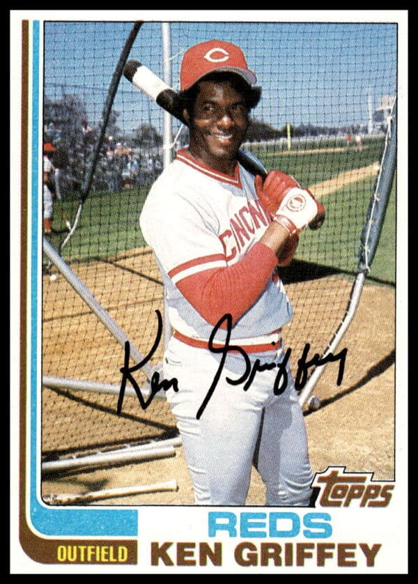 Ken Griffey 1982 Topps Card #620, Cincinnati Reds, holding bat, iconic collectible.
