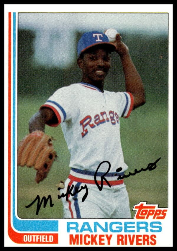 1982 Topps Mickey Rivers #704 Yankees card, showcasing batting stance (Front View).