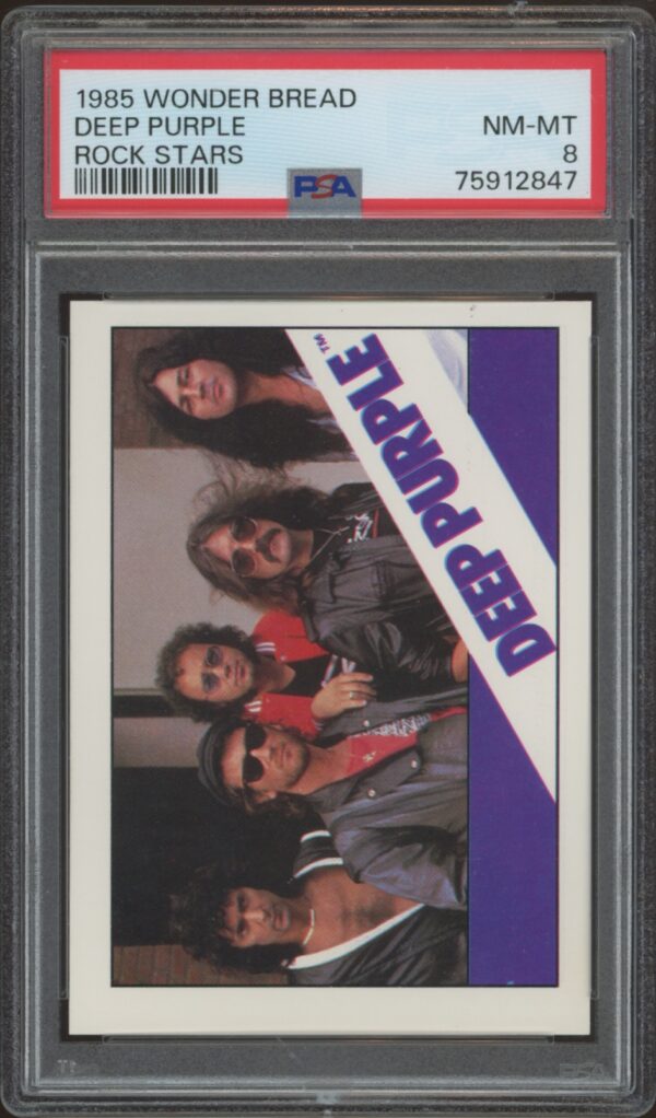 1990 Deep Purple Rockhead card, PSA 8, classic lineup, collectible music memorabilia.