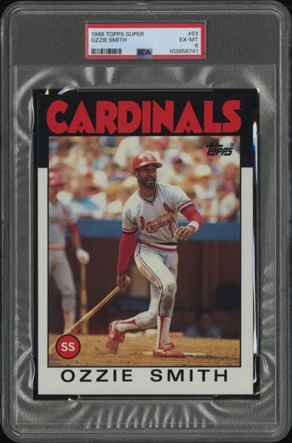 Ozzie Smith 1986 Topps Super Card #53 in St. Louis Cardinals uniform, graded PSA 6.