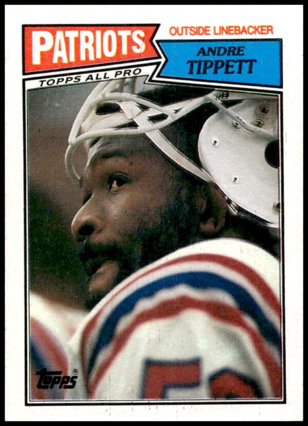 1987 Topps NFL card featuring Andre Tippett, New England Patriots linebacker, card #107.