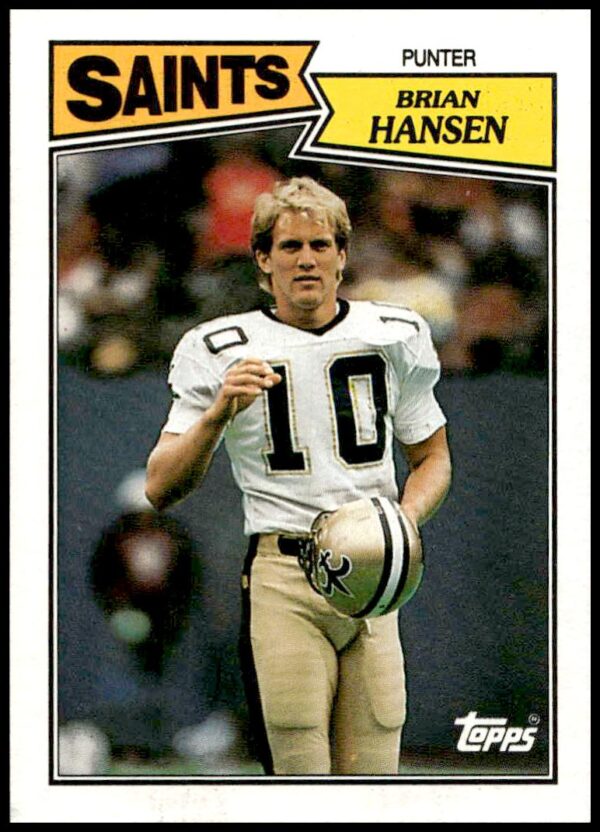 Brian Hansen 1987 Topps football card #278, New Orleans Saints punter in action.