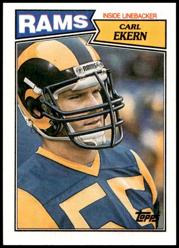 1987 Topps Football Card Carl Ekern #155, Los Angeles Rams linebacker, front view.