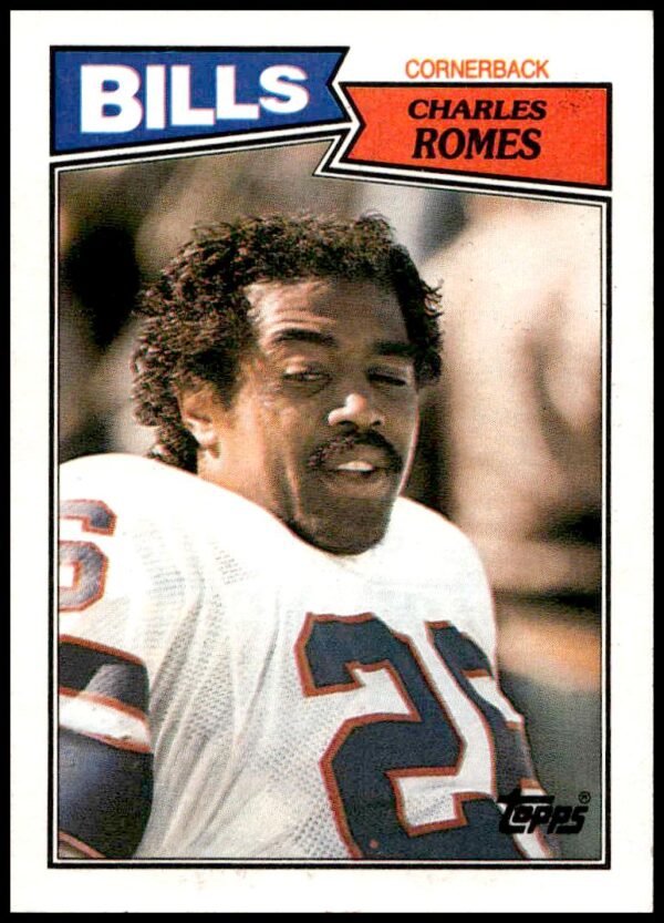 1987 Topps football card featuring Charles Romes in action, showcasing vintage sports memorabilia.