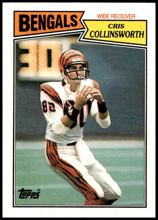 Cris Collinsworth 1987 Topps football card in Bengals uniform, game action, #188.