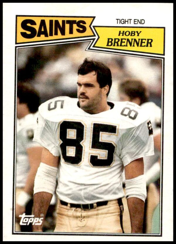 Front view of 1987 Topps Hoby Brenner football card, vintage Saints memorabilia.