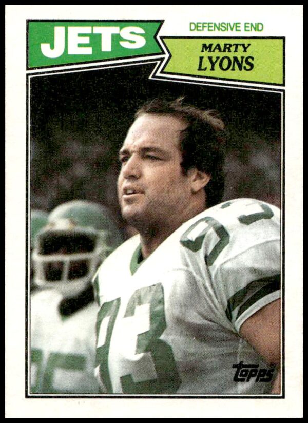 1987 Topps Marty Lyons football card #137 showcasing him in a New York Jets uniform.