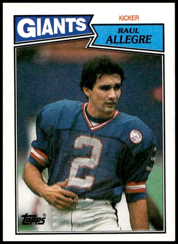 1987 Topps Raul Allegre football card #19, New York Giants kicker, Front.