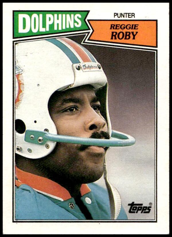 Reggie Roby 1987 Topps Football Card #240, Miami Dolphins, NFL Punter, Action Shot.