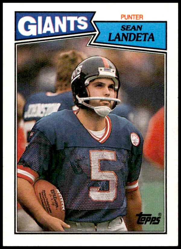 1987 Topps Sean Landeta football card #20 featuring NY Giants punter.