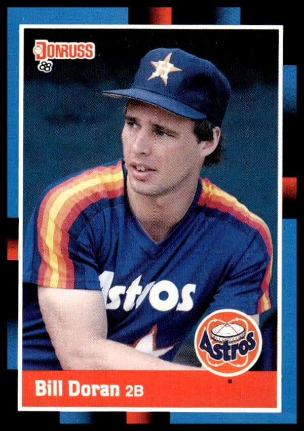 1988 Donruss Bill Doran baseball card, #235, showcasing Doran in Astros uniform mid-action.
