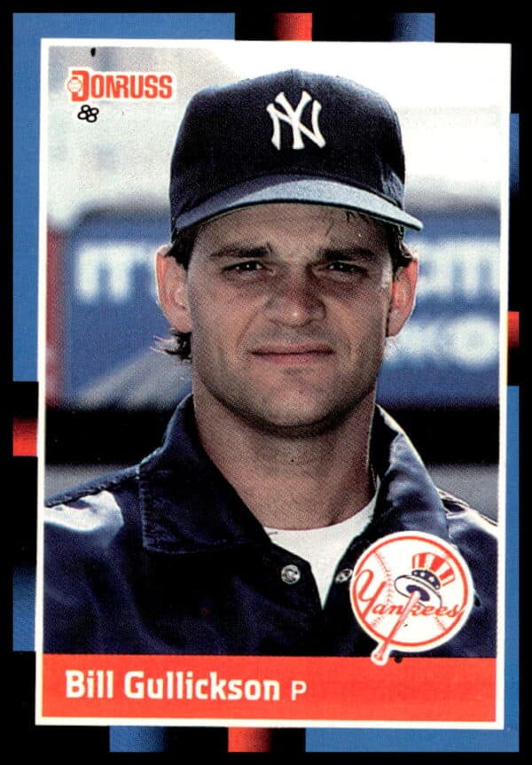 1988 Donruss baseball card of pitcher Bill Gullickson #586 in team uniform, ready to pitch.
