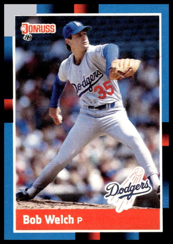Bob Welch 1988 Donruss Baseball Card #253, Los Angeles Dodgers Pitcher in Action.