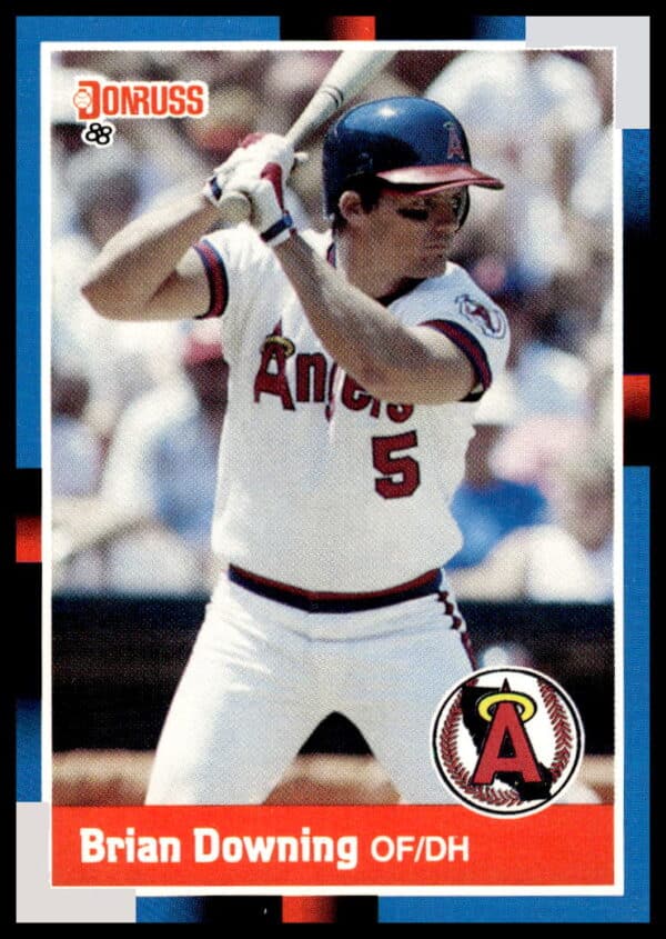 1988 Donruss Brian Downing baseball card, California Angels, #258, vibrant action shot.