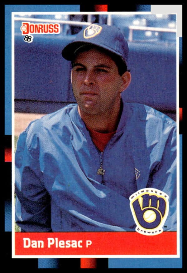 Front of 1988 Donruss Baseball Card featuring Dan Plesac, Milwaukee Brewers, Card #109.