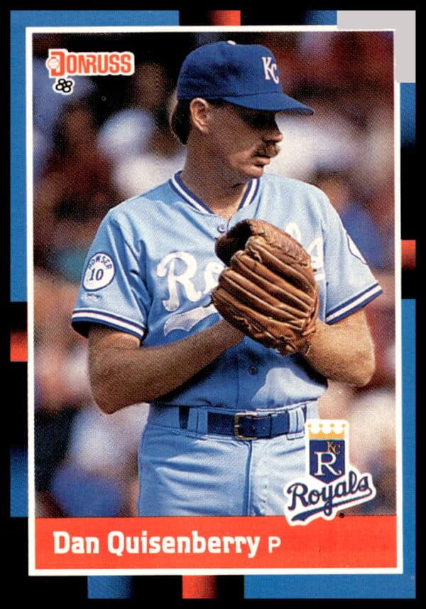 Dan Quisenberry 1988 Donruss card #471, Kansas City Royals pitcher in action.