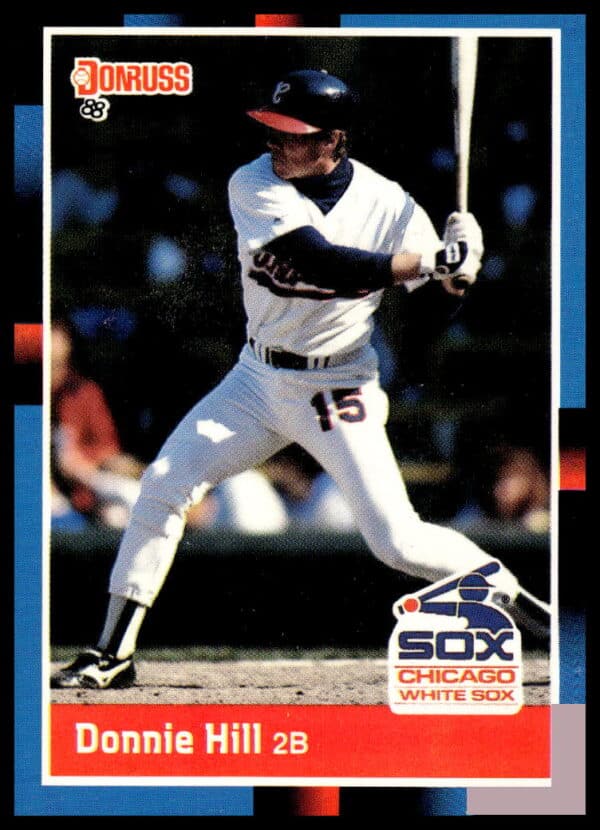 1988 Donruss Baseball Card: Donnie Hill #87, featuring a dynamic sports action shot.
