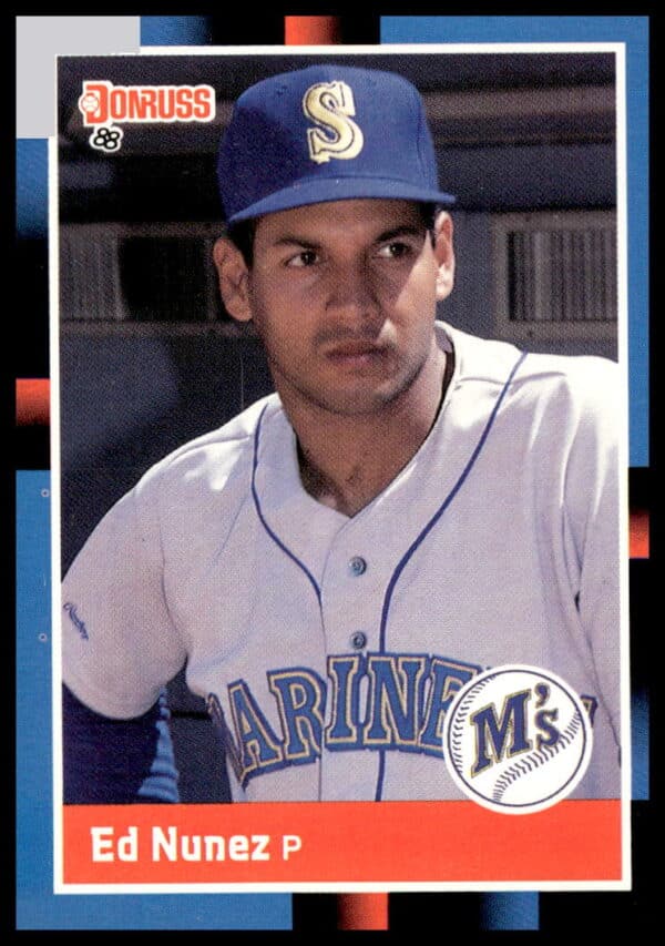 1988 Donruss card of Ed Nunez in Mariners uniform, number 445 front view.