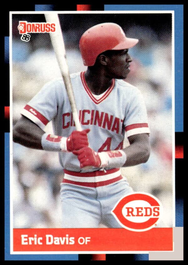 1988 Donruss Eric Davis #369 front showing action shot of Reds player.