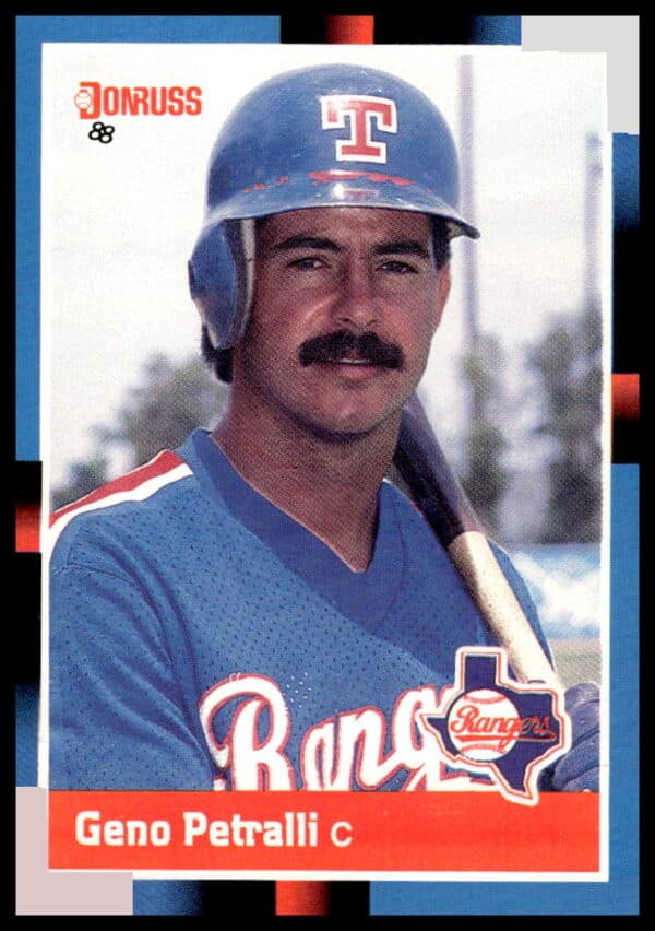 Geno Petralli 1988 Donruss Baseball Card #506, Texas Rangers Catcher.