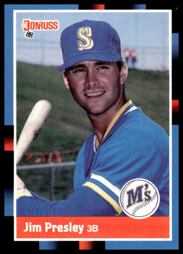 1988 Donruss Jim Presley baseball card #366, Seattle Mariners third baseman.