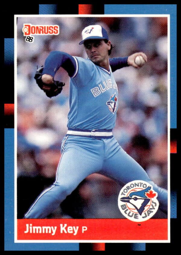 1988 Donruss Jimmy Key baseball card #72, featuring Toronto Blue Jays pitcher in full uniform.