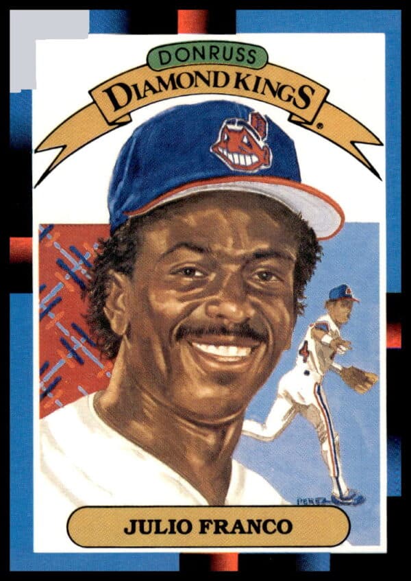 Julio Franco 1988 Donruss card #10, Texas Rangers, ready to bat, blue-red border.
