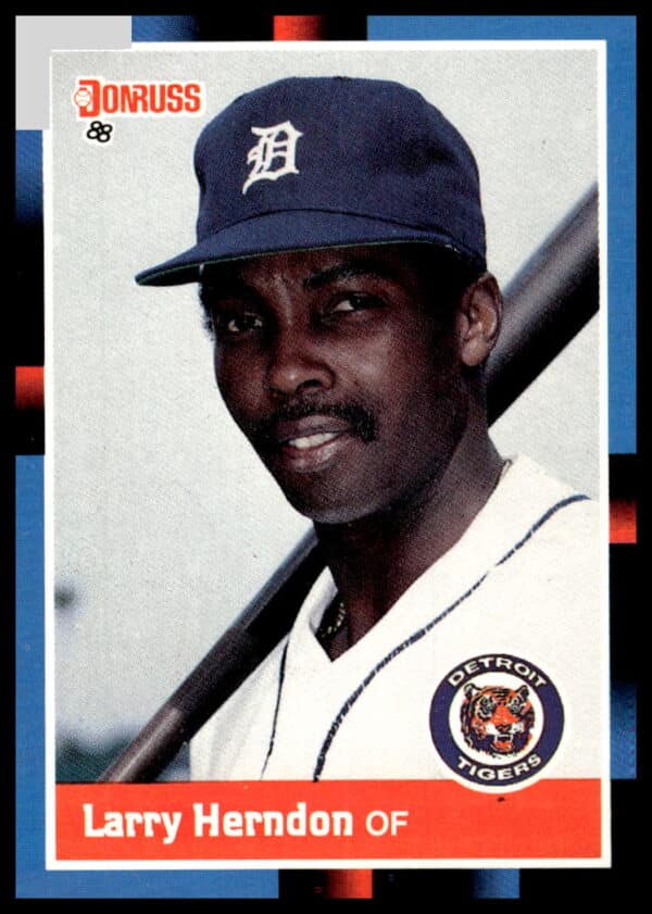 Larry Herndon 1988 Donruss baseball card #353, Detroit Tigers outfielder in action.