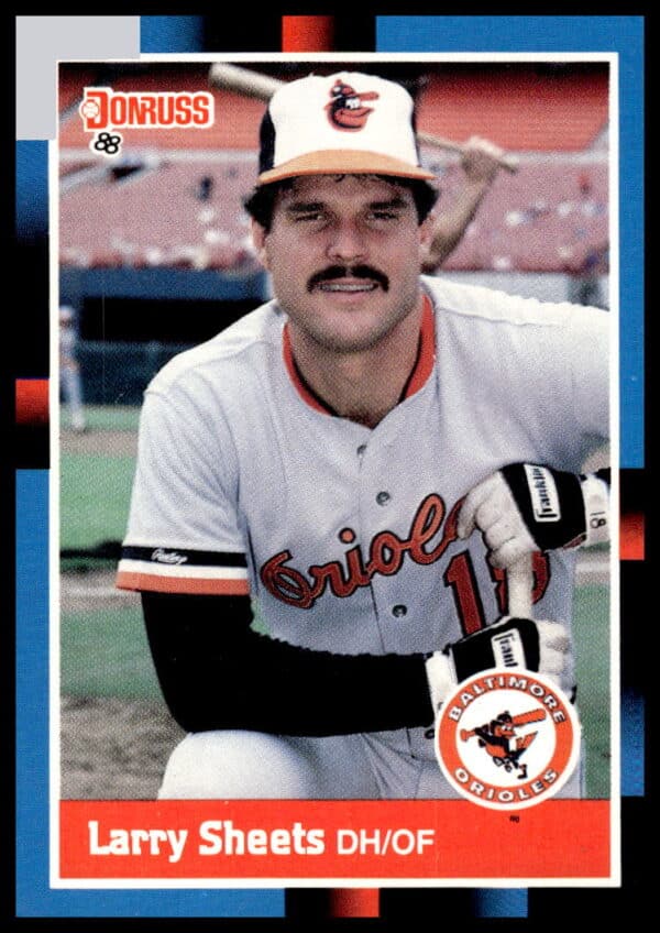 1988 Donruss Larry Sheets #273 baseball card, Orioles uniform, 1980s action pose.
