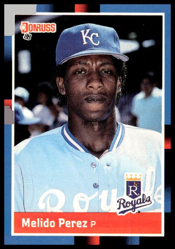 1988 Donruss #589 Melido Perez baseball card, Chicago White Sox pitcher, front view.