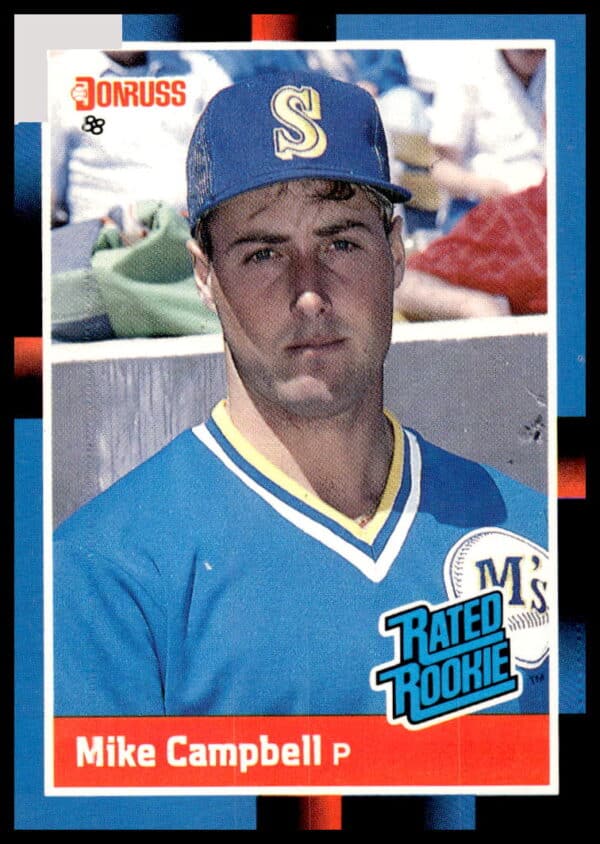 1988 Donruss Mike Campbell Baseball Card #30, featuring mid-pitch pose, front view.