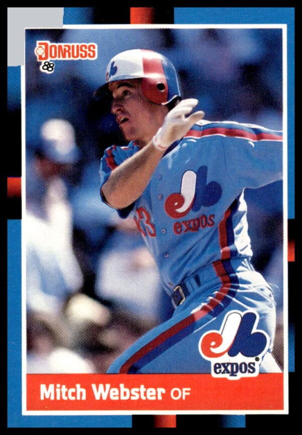 1988 Donruss Baseball Card Mitch Webster #257 in Expos Uniform, Iconic Blue Border Design