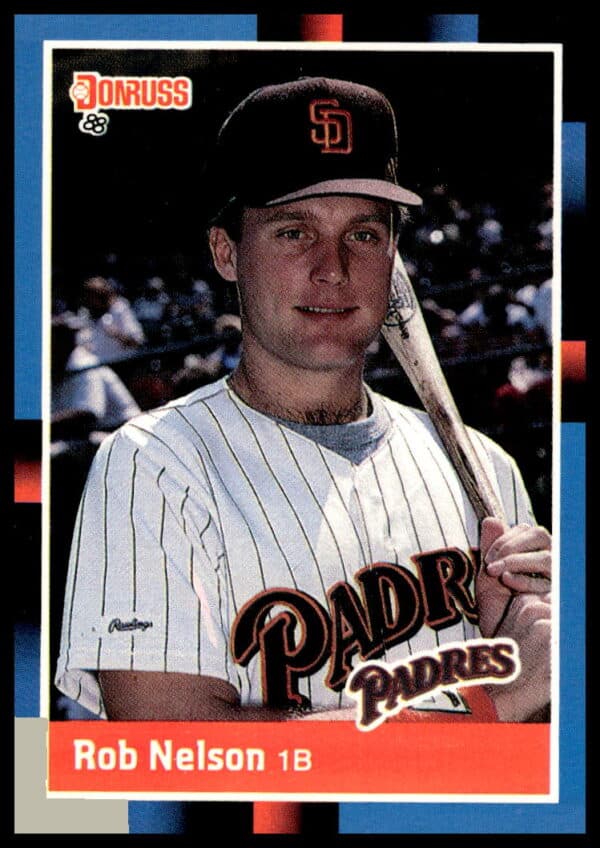 Rob Nelson 1988 Donruss #574 Baseball Card, Rochester Red Wings Uniform, Mid-Motion Image