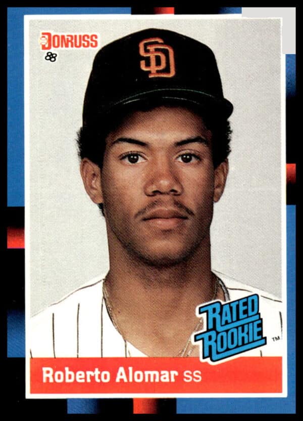 Roberto Alomar 1988 Donruss baseball card #34 front San Diego Padres uniform.