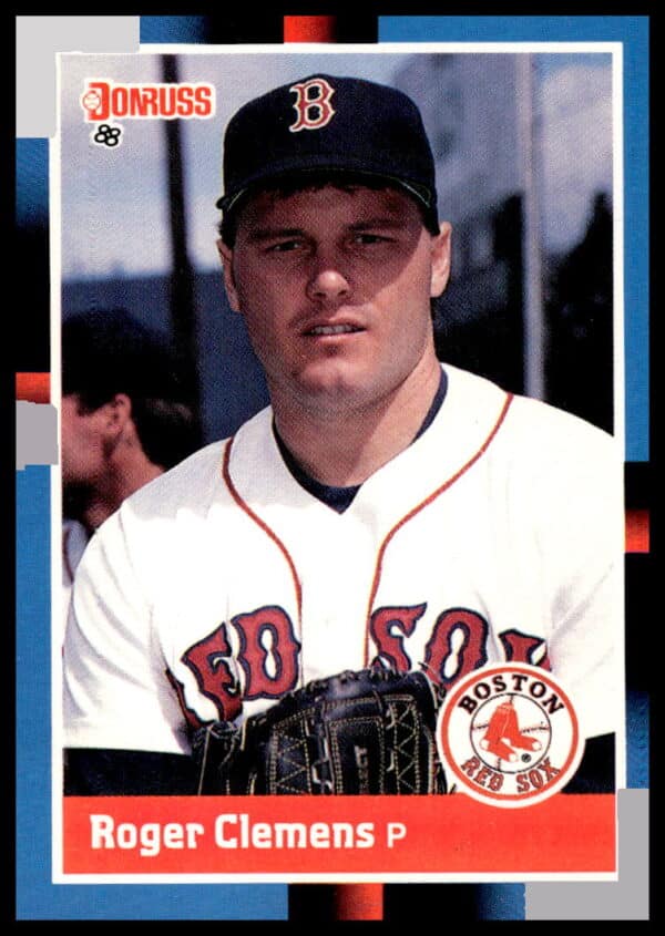 1988 Donruss Baseball Card #51 featuring Roger Clemens in Red Sox uniform, iconic pitching pose.