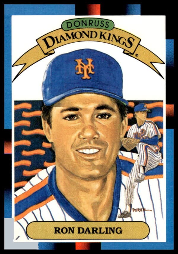 1988 Donruss Ron Darling #6, Mets pitcher, in uniform on baseball card front.