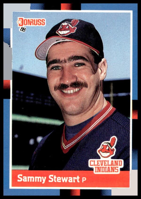 1988 Donruss Sammy Stewart #596 baseball card, Orioles pitcher, vibrant design.