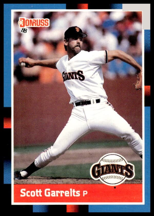 Scott Garrelts 1988 Donruss baseball card #80, showcasing him in Giants uniform mid-action.