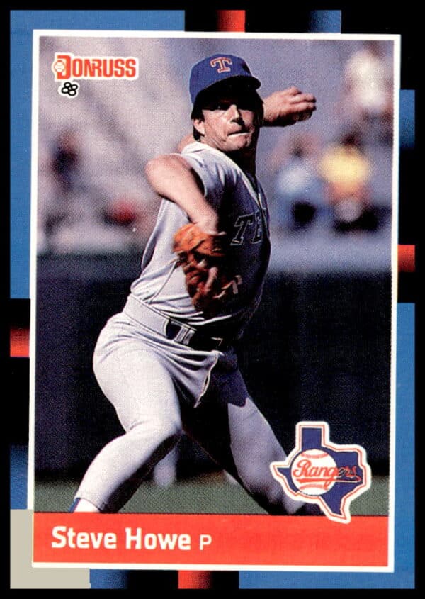 Steve Howe 1988 Donruss Baseball Card #593 in Dodgers uniform, pitching action shot.