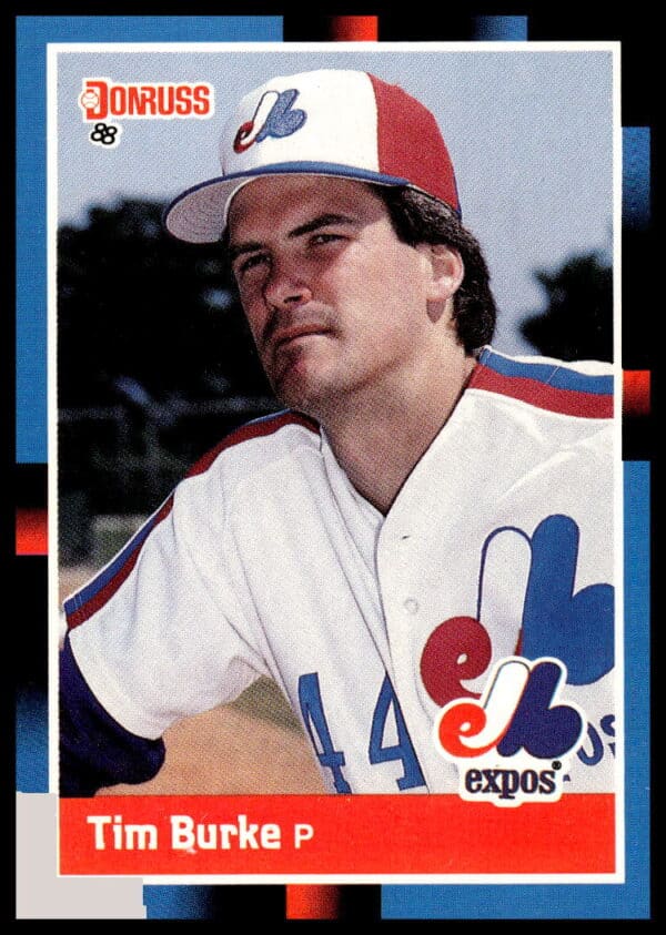 1988 Donruss Baseball Card #98 featuring Tim Burke in Montreal Expos uniform.